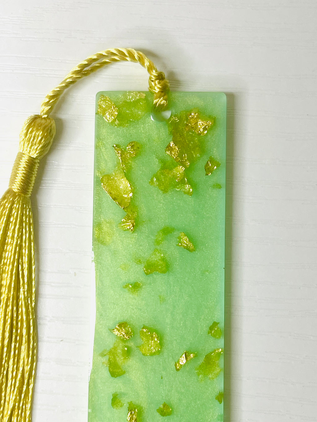 Resin Jade Green Gold Leaf Bookmark