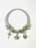 Silver Pink Crown Lock & Key Charm Bracelet