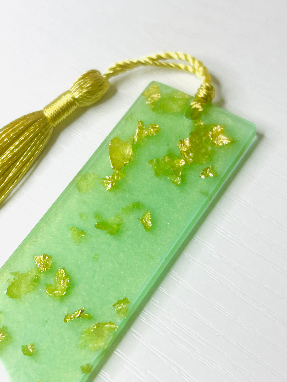 Resin Jade Green Gold Leaf Bookmark