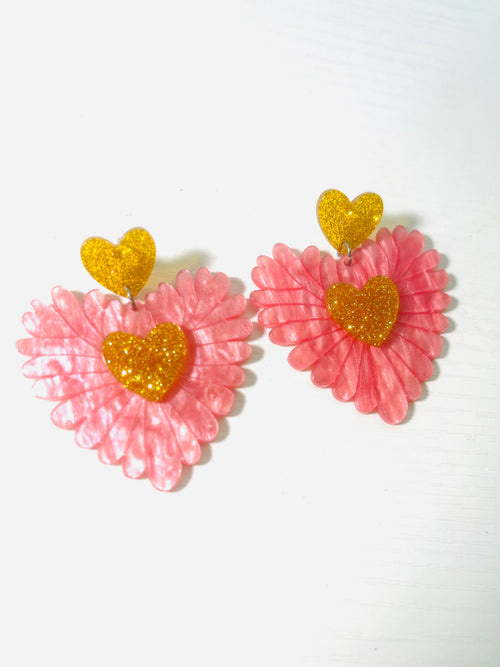 Glitter Heart Fan Earrings