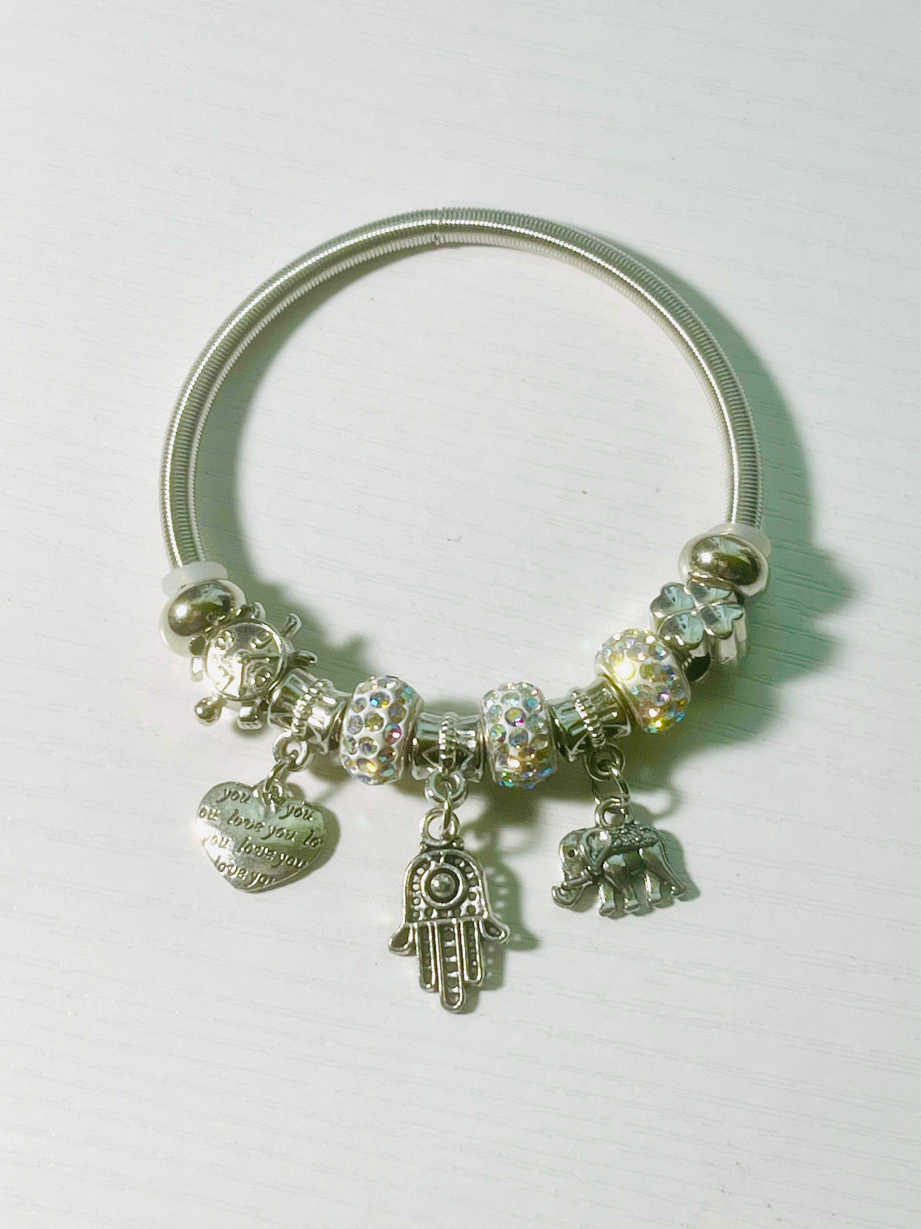 Silver White Namaste Charm Bracelet