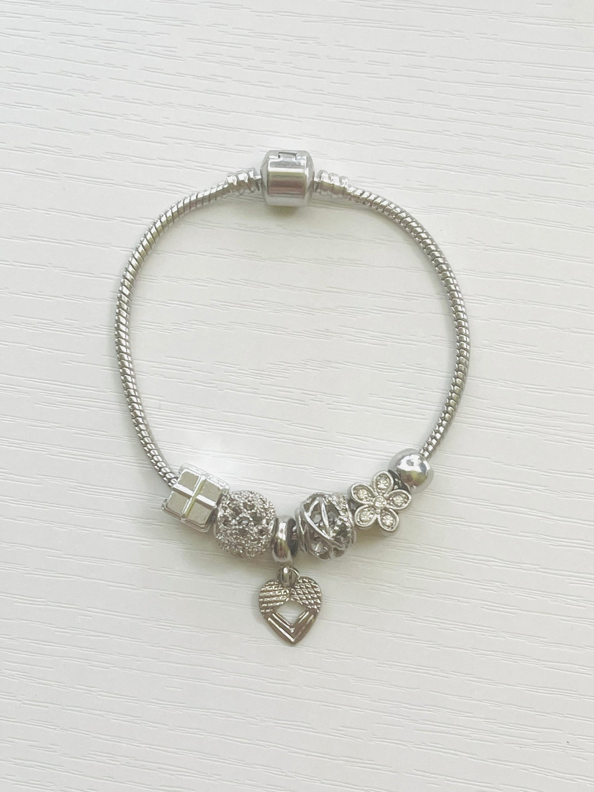 7” Silver Heart Charm Bracelet