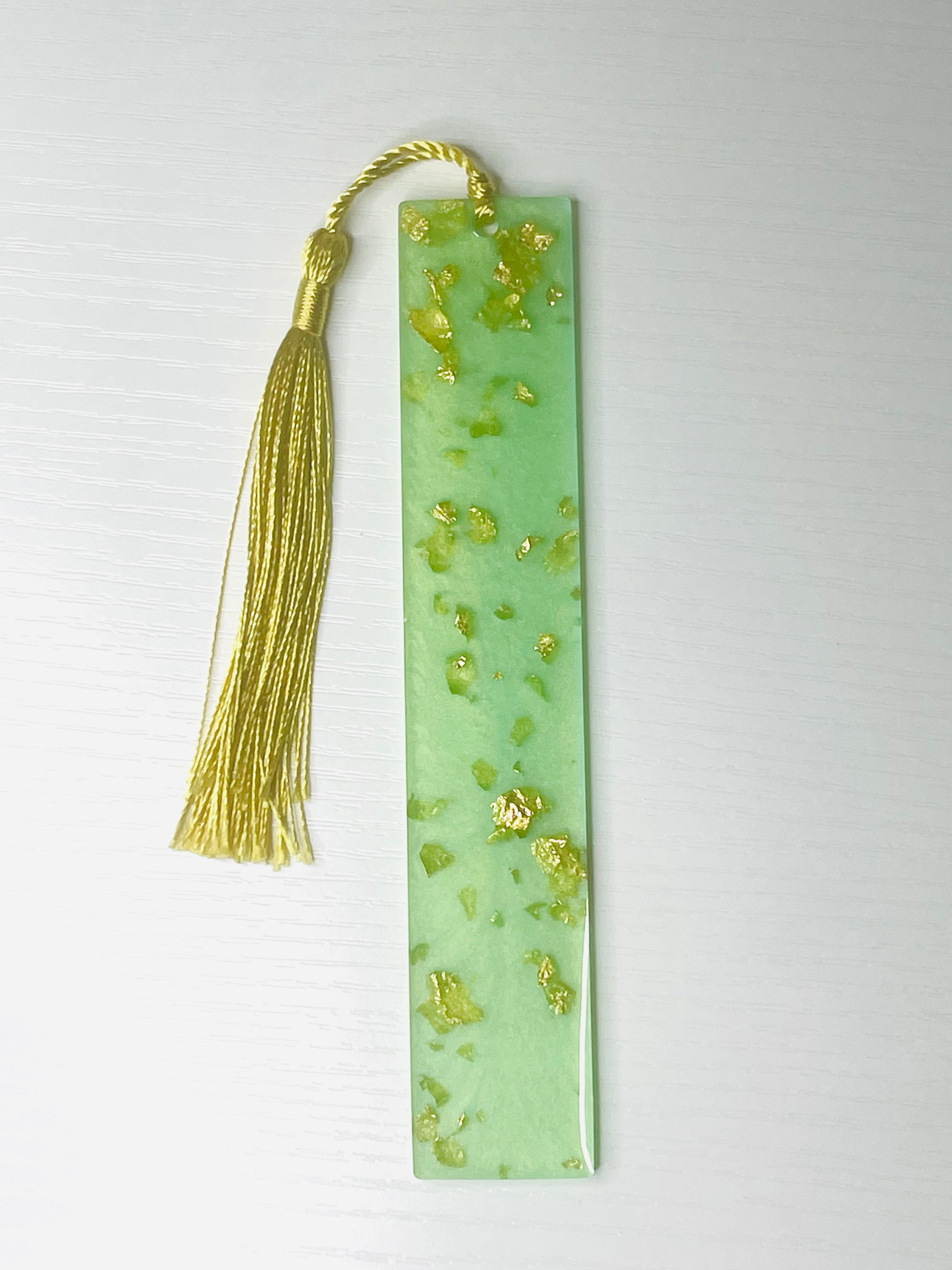 Resin Jade Green Gold Leaf Bookmark