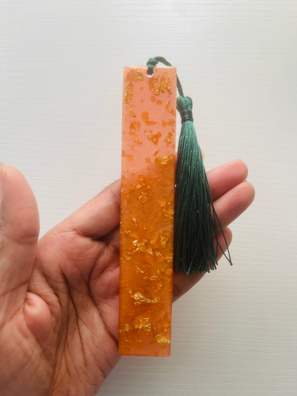 Resin Golden Peach Gold Leaf Bookmark
