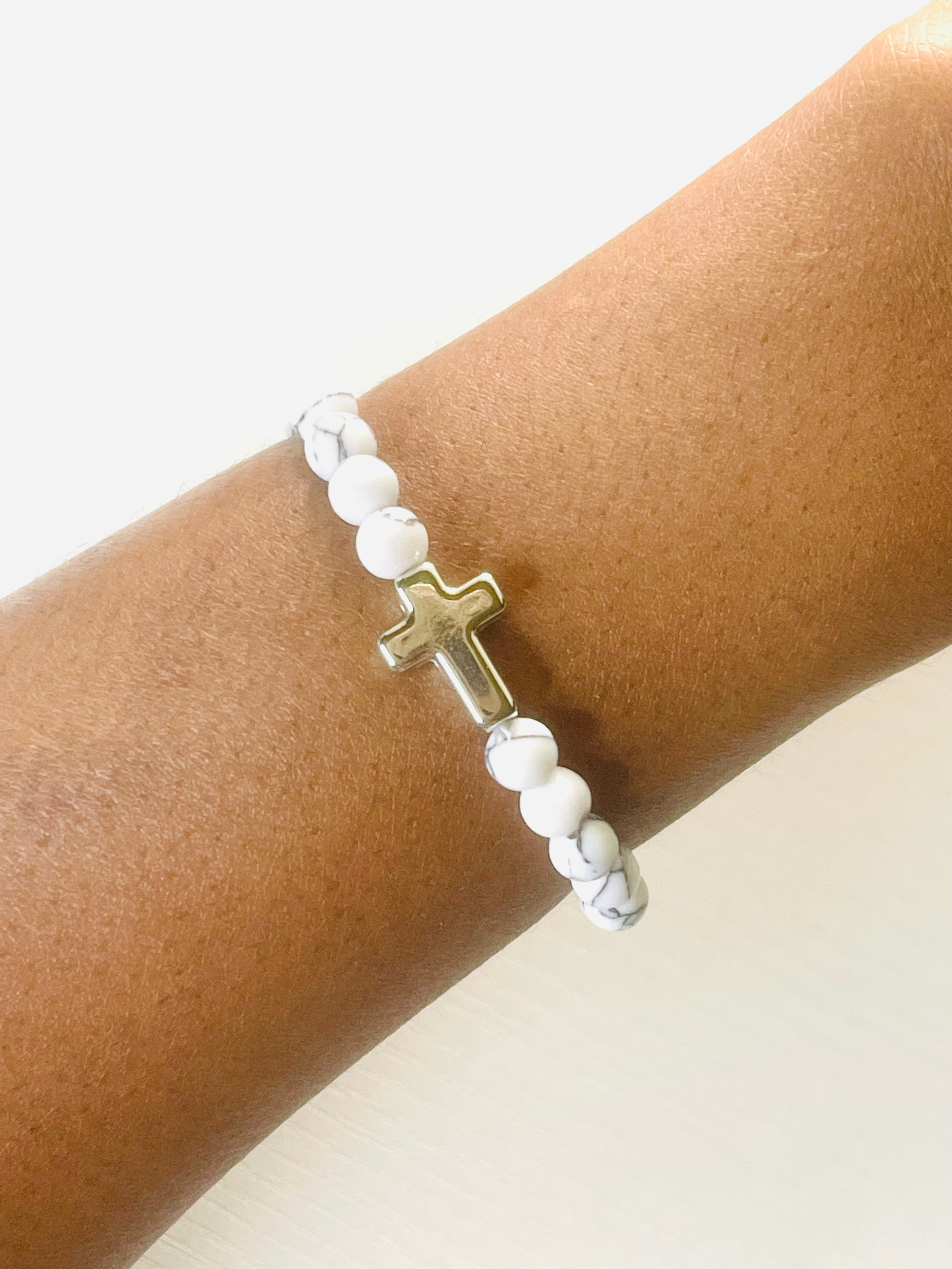 Howlite Cross Bracelet