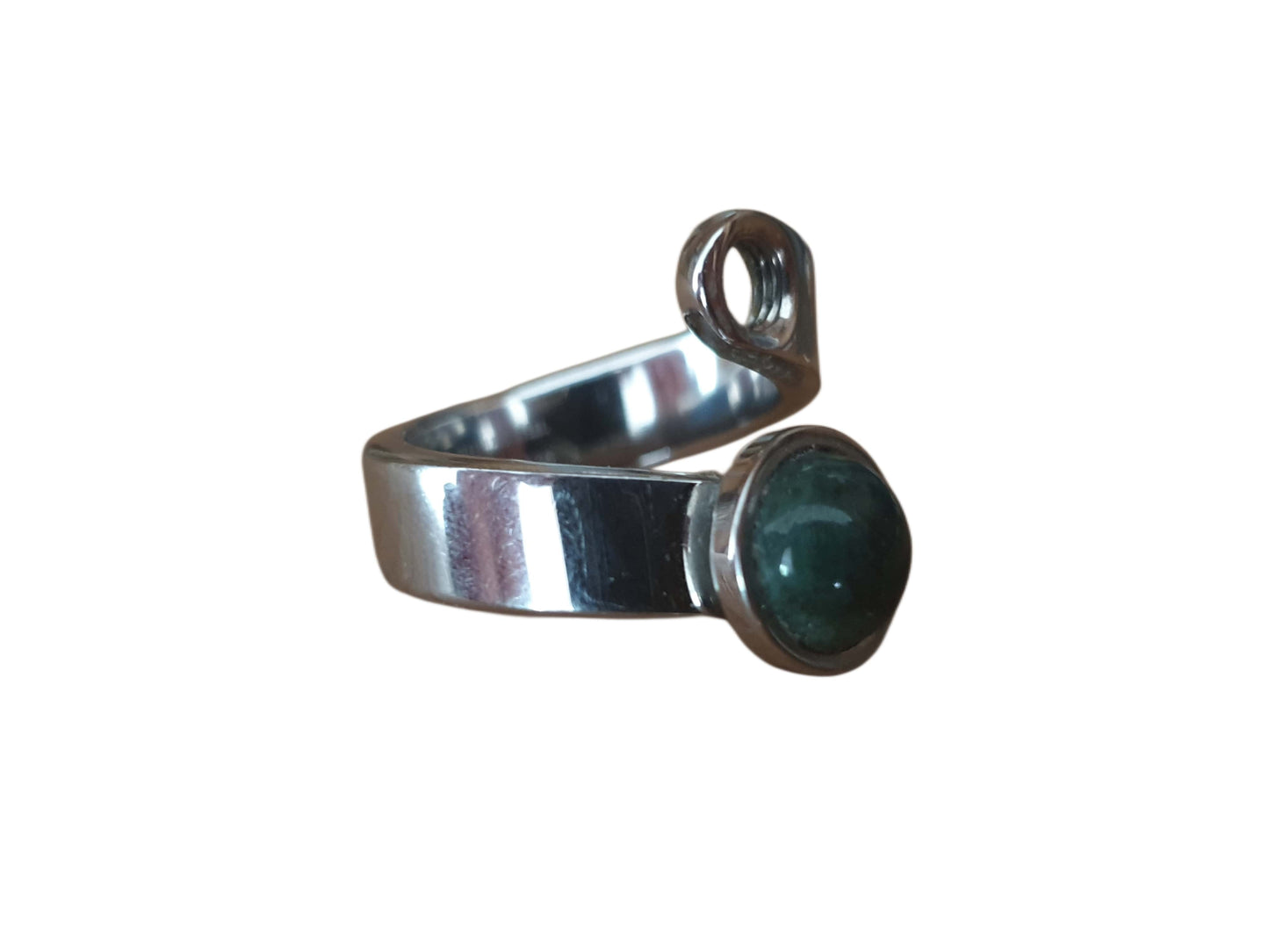 Forgestone Åben Ring med Grøn Sten – Elegant Justerbart Design